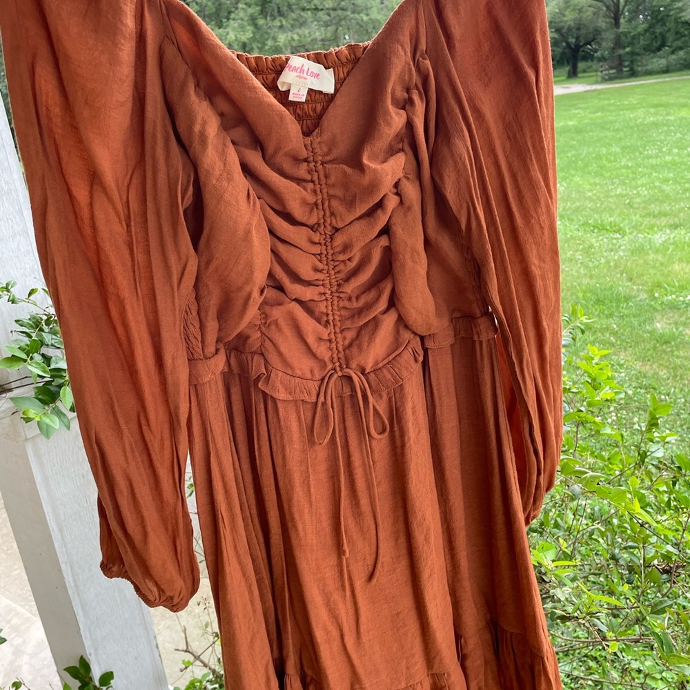 Peach Love California Long Sleeve Rust Dress
